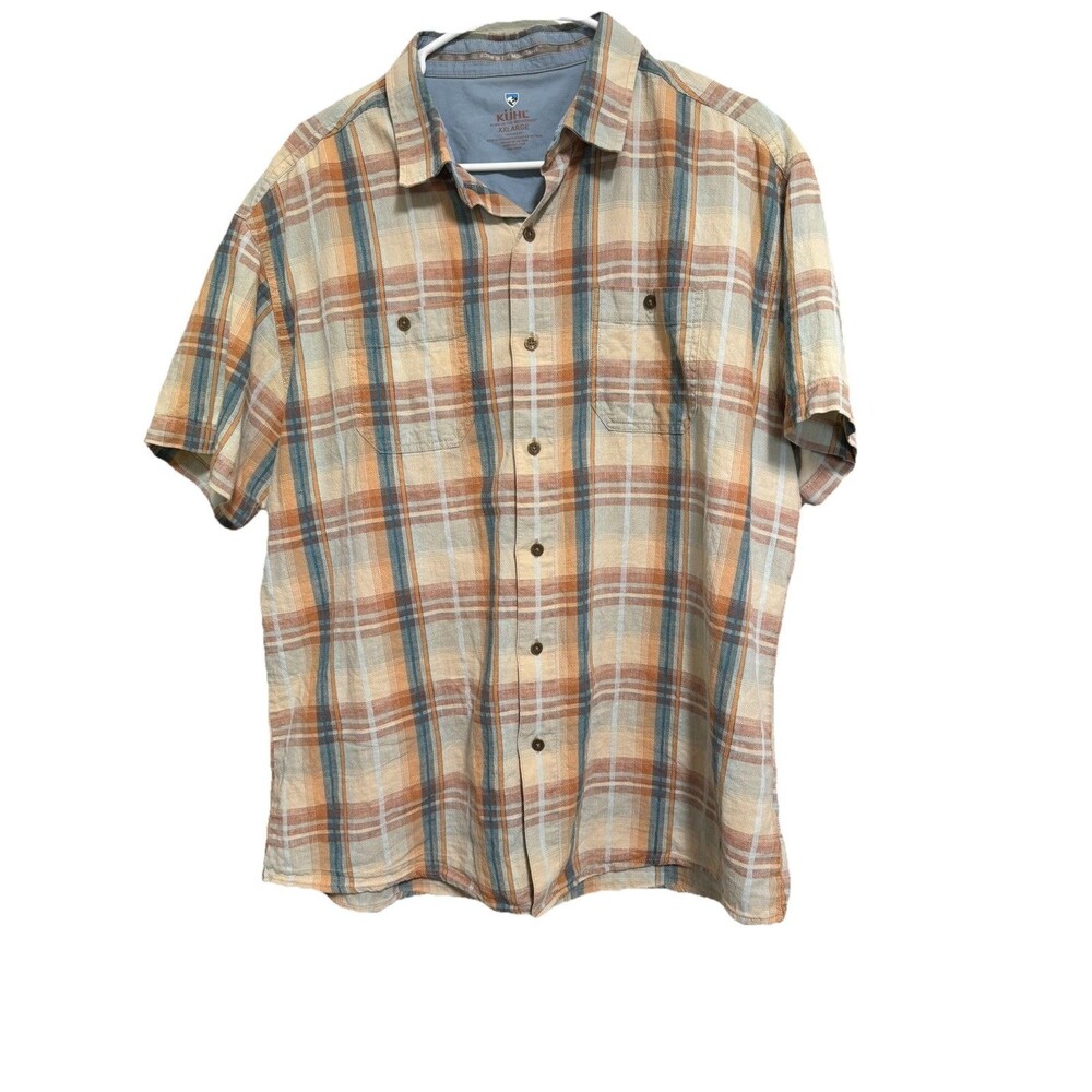 Kuhl Men's Plaid Short Sleeve Button-Up Shirt, Point Collar, Size XL Outdoors